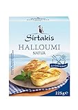 Sirtakis Halloumi Natur - 3x 225gramm Vakuum - Pfannenkäse Pfanne Grillkäse Grill Ofenkäse Ofen 43% Fett in Vakuumverpackung mit Minze Schnittkäse Käse mikrobielles Lab Halal vegetarisch g