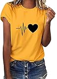 CMTOP T-Shirts T-Shirts T-Shirts T-Shirts Tunika Tops Kurzarm Rundhals Tee Kleidung Reine Baumwolle Baggy Love Grafik Paar Damen Geschenke Gym Sommer Outdoor Soft Casual Wear Gr. XXL, gelb