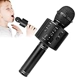 CUQOO Bluetooth Mikrofon - 4 in 1 Karaoke Wireless Mikrofon mit tanzenden LED-Lichtern - Karaoke Maschine Tragbare Lautsprecher Mikrofon für Singen - Karaoke Mikrofon mit Aufnahmefunktion (Schwarz)