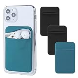 Handy-Kartenhalter für die Rückseite des Handys, dehnbares Lycra, zum Aufkleben, für Kreditkarten, Ausweise, 3M-Klebefolie mit Klappe, für iPhone, Samsung Galaxy (2 Schwarz + 1 Blaugrün)