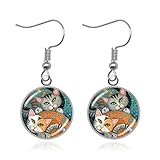 Bunte Blumen-Kätzchen-Ohrringe, abstrakte Kunst Designs Katze Familie baumelnde Ohrringe Glas Cabochon Ohrringe Schmuck