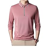 Shirt Herren Frühling Herbst Mode Revers Halber Reißverschluss Design Männer Langarm Shirt Slim Fit Stretch Casual Komfortabel Atmungsaktiv Herren Base Shirt B-Pink 4XL