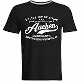 Aachen T-Shirt mit Breitengrad Längengrad Koordinaten GPS Stadt Souvenir Geschenk (Herren, Schwarz, Weiß, Navy), Farbe: Schwarz, Größe: XL