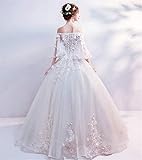 LYJFSZ-7 Hochzeitskleid,Elegante Damen Spitze Stickerei Braut Brautkleid Mit Ärmeln Prinzessin Bankett Partykleid Weiß U