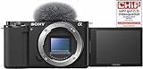 Sony Alpha ZV-E10 | APS-C spiegellose Wechselobjektiv-Vlog-Kamera (schwenkbarer Bildschirm für Vlogging, 4K-Video, Echtzeit-Augen-Autofokus), Schw