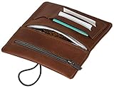 SIMARU Leder Tabaktasche für 30g Tabakbeutel, Dreher-Tasche aus Echtleder mit Filterfach & Blättchen-Halter (Braun)