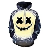 Pullover Herren Lose Atmungsaktiv Mit Kapuze Frühling Herbst Herren Sweater Urban Jugend Mode 3D Smiley Druck Halloween Party Casual All-Match Herren Jacke WY01-74 5XL