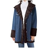 YINGXIONG Wintermantel Damen Warm Fleece-gefüttert Strickjacke Mäntel Lang Revers Dicker Fleece Outwear Elegant Winterjacke Frauen Kapuze Knopf Wollmantel Langarm Pullover Sweatshirtjack