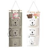 2 pcs Wand Hängen Tasche,Hängender Organizer mit 3 Taschen,Badezimmer Hängende Tasche,Hängende Tasche für Kinder,Baby hängende Tasche,Stoff hängende Tasche,Faltbare Häng