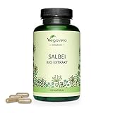 BIO SALBEI Kapseln Vegavero ® | Mit 1% Rosmarinsäure | 500mg Salbei EXTRAKT pro Kapsel | BIO-Qualität aus Frankreich | Starkes Schwitzen | Hitzewallungen Wechseljahre | 120 Kapseln | Veg