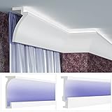 LED Vorhangblende aus PU - Indirekte Beleuchtung mit Stuckleisten, leicht & lichtundurchlässig - (2 Meter KF801) Gardinen Blende für G