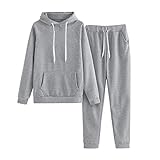 BGTKHKS Trainingsanzug Damen Einfarbig Sportanzug Jogginganzug 2 Teilig Set Sport Hoodie Langarm Sweatshirt Pullover Top + Lange Hose Sportswear Bekleidungsset Freizeitbekleidung Outfit Sp