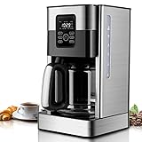 Filterkaffeemaschine - Koffiezetapparaat mit Glaskanne und Permanent Filter, Kaffeemaschine aus Edelstahl, Timerfunktion, Selbstreinigungsprogramm, Tropfstopp, 1,8L Füllmenge, 12 Tassen, 1000W, Silb