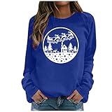 NHNKB Damen Sweatshirt Rundhals Weihnachten Pullover Langarmshirt Baumwolle Bedrucktes Oberteil Tops Freizeit T-Shirts B