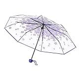 Mini transparente Stock-Regenschirme,Stabil und leicht,Taschenschirme Durchsichtig Schirm Kirschblüte Stockschirm Sonnenschirm Klappschirme,Stahl & Fiberglas,