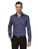 Vincenzo Boretti Herren-Hemd bügelfrei 100% Baumwolle Regular-fit Gemustert New-Kent Kragen - Männer lang-arm Hemden für Anzug Krawatte Business Freizeit dunkelblau 45-46