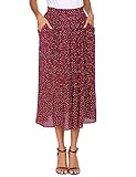 Parabler Damen Hohe Taille Röcke Retro Maxirock Polka Dot Rock Lang Herbst und Winter Elegant Faltenrock mit Tasche Rot M