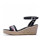 TOMMY HILFIGER - Offene Damensandalen mit Keilabsatz, Schwarz - Siehe Foto - Größe: 37 EU