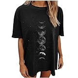 BUDAA Art Stilvolles Design T-Shirt Vintage Sonne und Mond gedrucktes Muster Casual Kurzarm Tops Bluse, grau, XXXXL