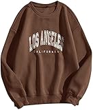 Tomwell Damen Los Angeles Sweatshirt Langarmshirt Rundhals Tops Damen Ohne Kapuze Teenager Mädchen Vintage Pullover Oberteile Top A Braun S