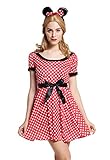 dressmeup W-0136-S/M Kostüm Damen Frauen Maus süßes Mäuschen Kleid rot weiß gepunktet S/M