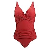 VILOREE Damen Monokini Bauchweg Schlankheits Badeanzug Plus Size Badebekleidung Bauchweg für Mollige Rot M