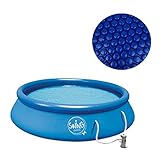 well2wellness® Quick-Up Pool Aufstellbecken Swing Ø366 x 91cm blau inkl. Filterpumpe 12 Volt Plus Pool Solarfolie Ø 3,05