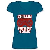 Nerd Geschenke - Chillin with My Squad rot - XXL - Türkis - Zocken - XO1525 - Damen T-Shirt mit V