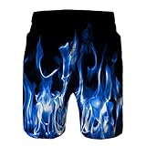 Herren Badehose Puerto Rico Frosch und Lotus Design Quick Dry Beach Shorts mit Taschen, Schönes Design mit blauen Flammen, Larg