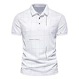 T-Shirt Herren Kurzarm Atmungsaktiv Knopfleiste Herren Poloshirt Sommer Mode Druck Kent-Kragen Herren Freizeitshirt Moderner Business Herren Shirt B-White XXL