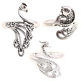 3-teiliges Strickring-Set mit geflochtenem Fisch-Pfauenring, Metallgarn, Fingerringe, Halter, Schmuck, Silberring