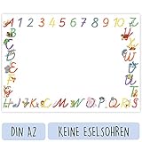 Schreibtischunterlage Kinder (Papier A2 Groß - Tiere - 25 Blatt) - Schreibunterlage zum Schreiben lernen mit ABC Buchstaben und Zahlen - Süßes Geschenk zum Schulanfang für Mädchen und Jung