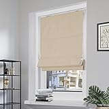 Raffrollo ohne Bohren Verdunkelung, Beige 80x130cm (BxH),Raffgardine Raffrollo Blickdicht Schnurlos für Fenster,Faltrollo Gardinen Verdunklung inkl. Klettband Klemmträger easyfix