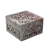 Hashcart Elephant and Floral Carving Marble Jewellery Box