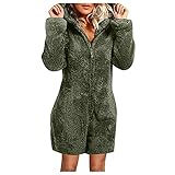 Große Größe Pyjama mit Katzenohr Damen Teddy Fleece Jumpsuit Schlafanzug Einteiler Winter Warm Fleece Kuschelig Lang Onesie Supersofter Schlafoverall Pyjama Hausanzug mit Kapuze & Reiß