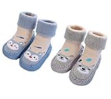 2 Paar Weiche Baby Hausschuhe Winter Socken Kleinkind Mädchen Hausschuhe Baumwolle Neugeborene Jungen Warme Lauflernschuhe Weiche Sohle rutschfest Krabbelschuhe, Blau Grau, Größe 6-12 M