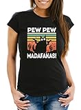 MoonWorks® Damen T-Shirt Pew Pew Madafakas! Schwarze Katze Spruch Meme Frauen Fun-Shirt lustig schwarz S