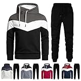 Jogginganzug Herren Winter Trainingsanzug Herren Freizeitanzug Hoodie Anzug Langarm Jogginghose Herren Schwarz Casual Sweatshirt Set mit Kapuze Farbabstimmung Jogging Trainingsanzüge Kapuzenjack