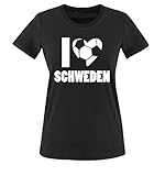 I Love SCHWEDEN - Damen T-Shirt - Schwarz/Weiss Gr. M