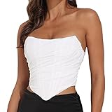 Damen Crop Top Trägerlos Weste Y2K Sexy Schulterfrei Trägerlos Überbrust Bandeau Korsett Oberteile Push Up Bustier Clubwear E-Girl Streetw