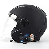SDFGDFD Motorrad Jethelm Bluetooth Helm Jethelm Motorradhelm Retro-Moto-Helm mit Sonnenblende Vintage Motorrad Motorrad Halbhelm Schutzhelm für Männer und Frauen,ECE/DOT-Zulassung