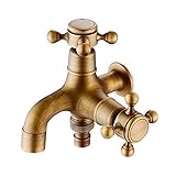 HNMXZ Doppel Auslaufhahn, Garten Wasserhahn im Antik-Stil, Doppelkugel-Ablasshahn, Gartenhebel-Wasserhahn, Waschmaschine Wasserhahn 1/2' x 3/4' x 3/4' Aus Kupfer (Color : Garden Tap)