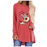 GFGHH Weihnachten Sweatshirt, Pullover Damen mit Schneeflocke Muster, Weihnachtspulli Rentier Drucken Christmas Vintage Langarmshirt Frauen Oberteile Rundhals Xmas Shirt Pulli Sport Top