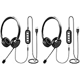 PC Headset, USB/3,5mm Computer Headset mit Mikrofon-Noise-Cancelling-Inline-Steuerung, Leichte Kopfhörer, Business Headset für Skype Zoom Telefon Call Center, 2 Stück