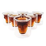 Totenkopf Gläser Set 6 Stück Totenkopfglas Glas im Totenkopf Design Skull Head Schnapsglas Pinnchen für Vodka Whiskyglas (25 ml)