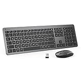 iClever GK08 Tastatur und Maus Kabellos - 2.4G Ultraslim Wiederaufladbare Funktastatur Maus Set für PC, Desktop, Notebook, Laptop, Windows Mac OS, QWERTZ Layout, Schwarz und G