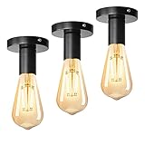 ASCELINA Vintage Deckenleuchte, Retro Deckenlampe Industrie Schwarz Metall Deckenleuchte E27 Lampenfassung für Küche Wohnzimmer Esszimmer Schlafzimmer (3 Stück)