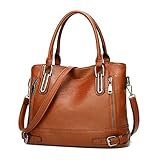 Damen Handtasche Leder Henkeltasche Top Griff Tasche Vintage Weiches Umhängetasche Schultertasche für Frauen (Orange Braun b)