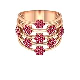 Multi Ehering, 1 ct Runde Rubin Blume Ring, Juli Geburtsstein Statement Ring, Antike Statement Ring, Vintage Jahrestag Ring, Cocktail Ring, 14K Roségold, Size:EU 58