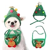 HACRAHO Weihnachtsmütze und Halstuch, 2 Stück, verstellbar, für Katzen, kleine Hunde, Welpen, Grü